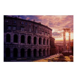 Sunset over Rome Colosseum in Rome Poster