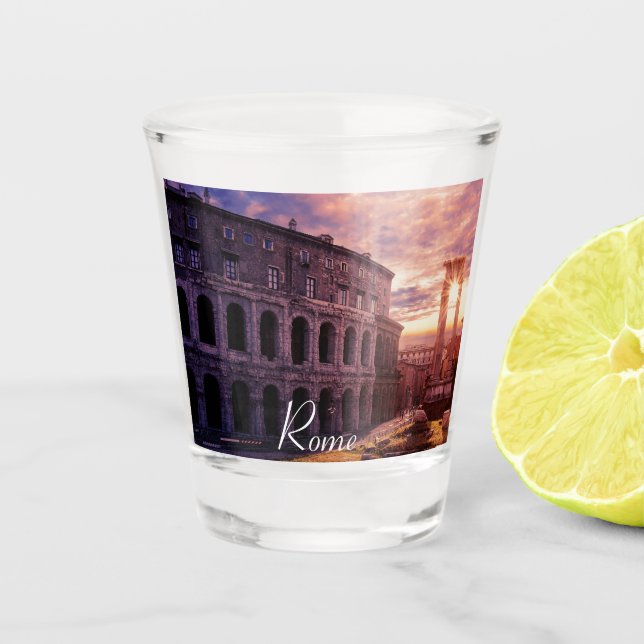 Sunset over Rome Colosseum in Rome Shot Glass (Front)
