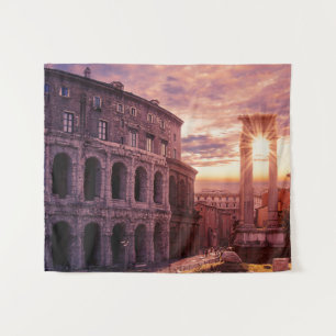 Sunset over Rome Colosseum in Rome Tapestry