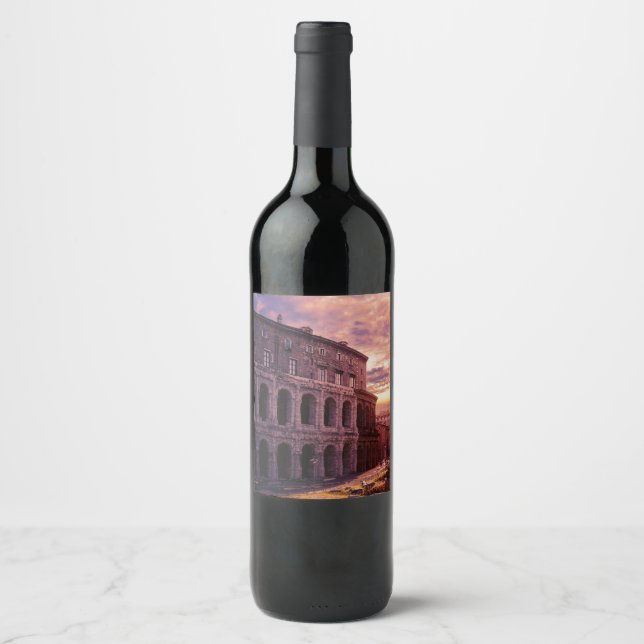Sunset over Rome Colosseum in Rome Wine Label (Front)