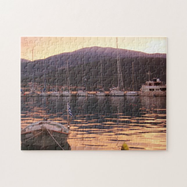 Sunset Over Sami Boats (Kefalonia) Jigsaw Puzzle (Horizontal)