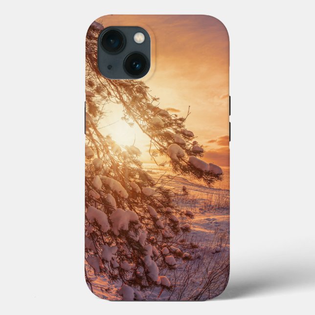 Sunset over sea and snowy pine tree Case-Mate iPhone case (Back)
