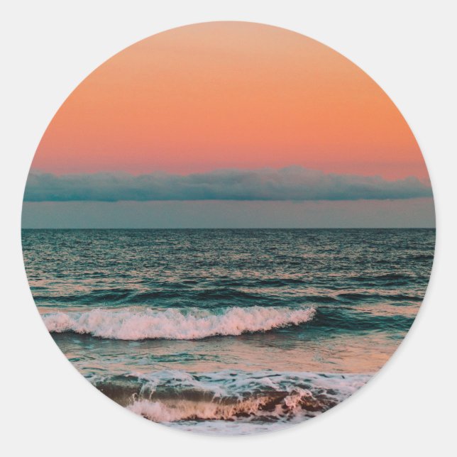 sunset over sea classic round sticker (Front)
