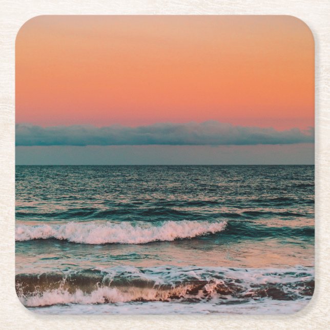 sunset over sea square paper coaster (Front)