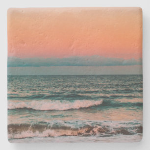 sunset over sea stone coaster