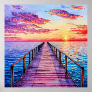 Sunset Over Serene Ocean Waves Poster