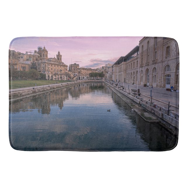 Sunset over small canal in Cospicua, Malta Bath Mat (Front)