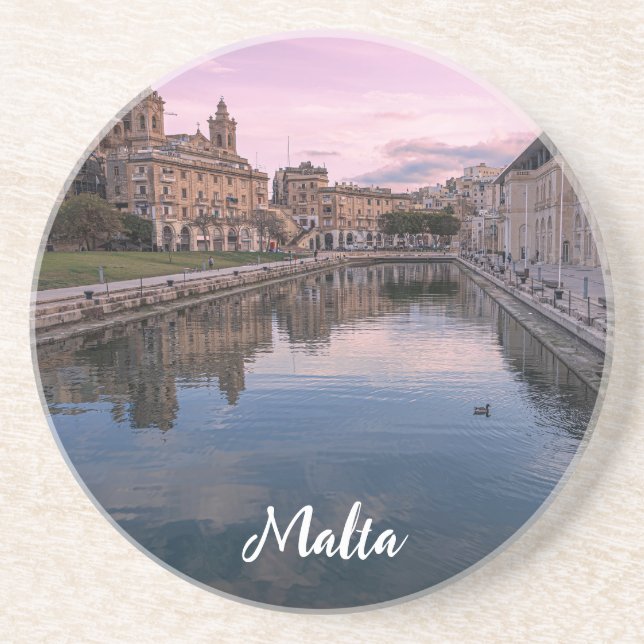Sunset over small canal in Cospicua, Malta Coaster (Front)