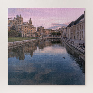 Sunset over small canal in Cospicua, Malta Jigsaw Puzzle