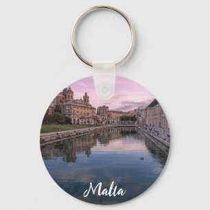 Sunset over small canal in Cospicua, Malta Key Ring