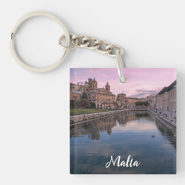 Sunset over small canal in Cospicua, Malta Key Ring (Front)