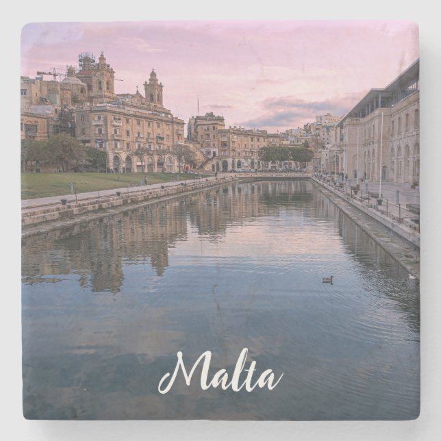 Sunset over small canal in Cospicua, Malta Stone Coaster (Front)