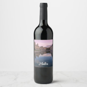 Sunset over small canal in Cospicua, Malta Wine Label