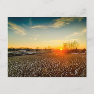 Sunset Over Snow-Covered Farmland, Plain City, OH Postcard