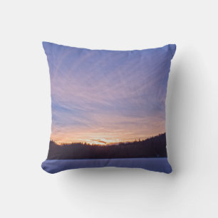 Sunset over Snow-covered Winter Lake & Trees Cushion