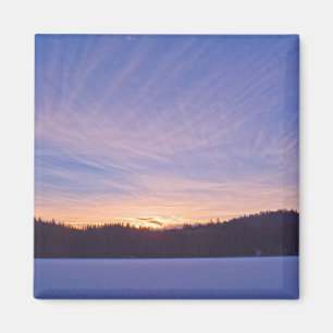 Sunset over Snow-covered Winter Lake & Trees Magnet