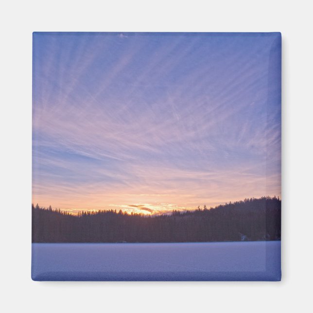 Sunset over Snow-covered Winter Lake & Trees Magnet (Front)