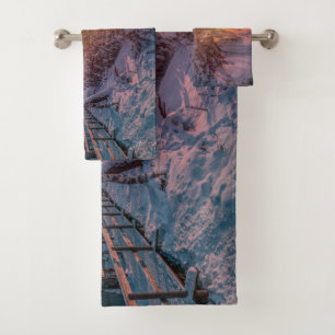 Sunset over snow sea coast bath towel set