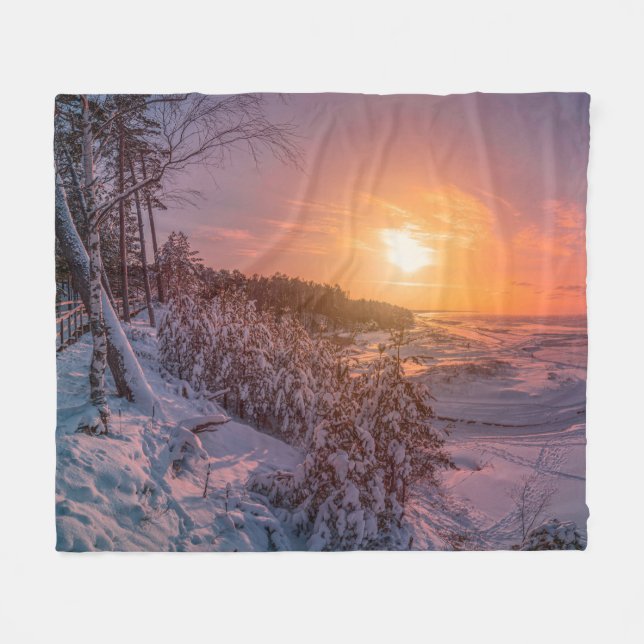 Sunset over snow sea coast fleece blanket (Front (Horizontal))
