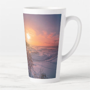 Sunset over snow sea coast latte mug