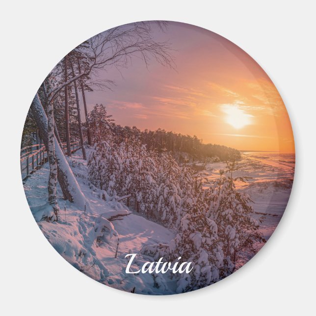 Sunset over snow sea coast magnet (Front)