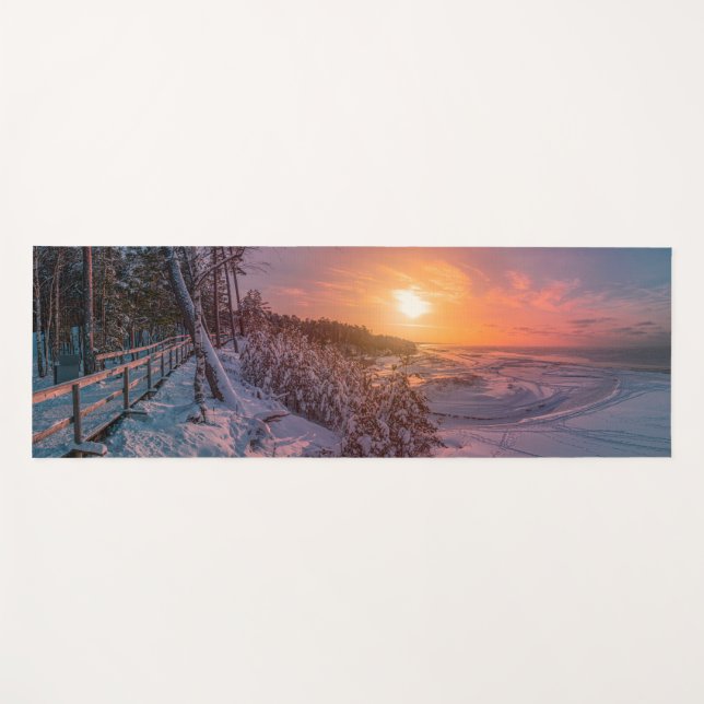 Sunset over snow sea coast yoga mat (Front (Horizontal))