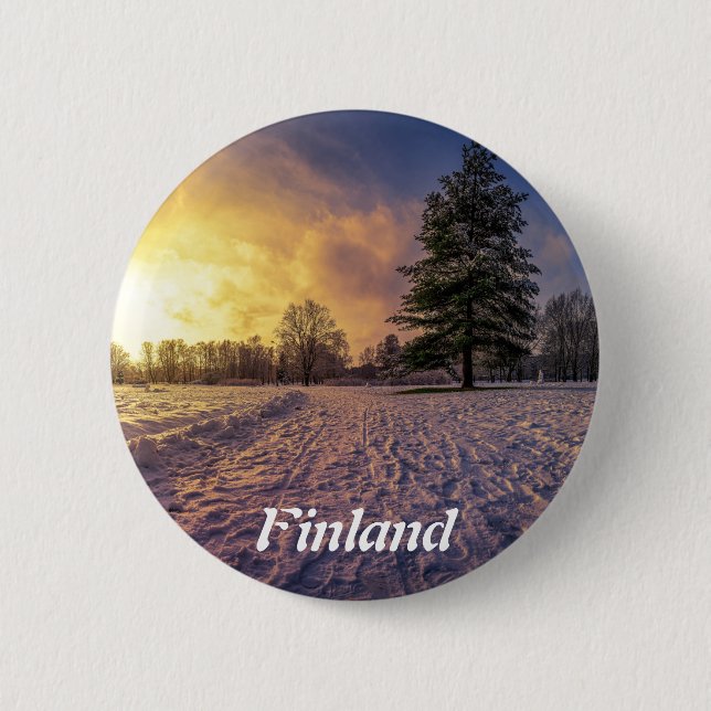 Sunset over snowy winter park 6 cm round badge (Front)