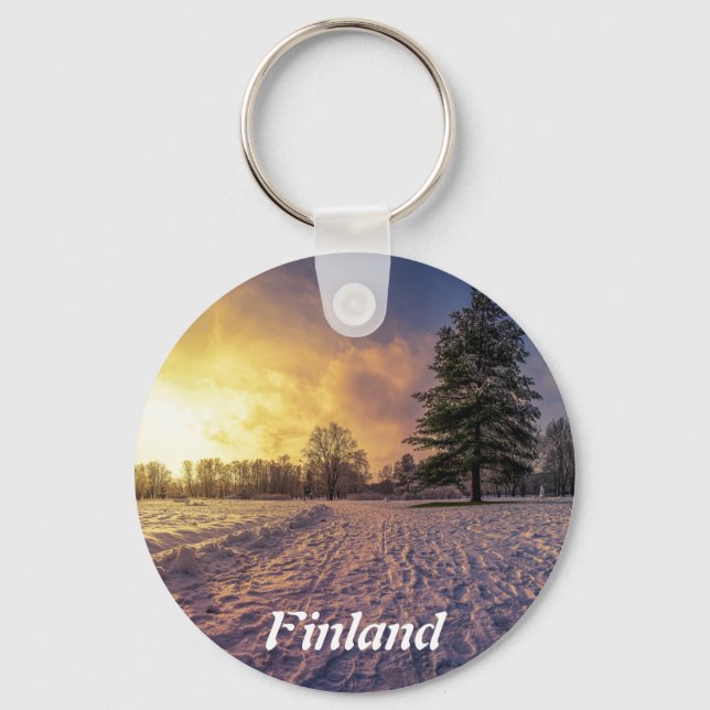 Sunset over snowy winter park key ring (Front)