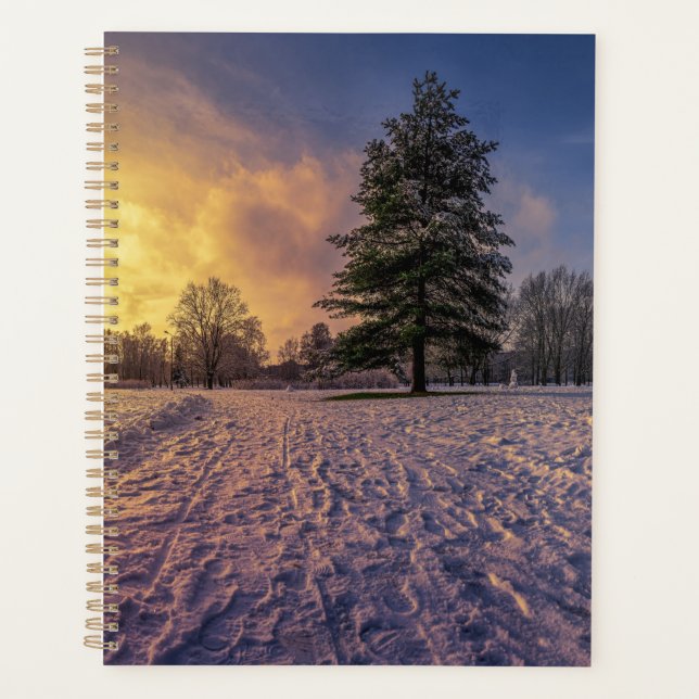 Sunset over snowy winter park planner (Front)
