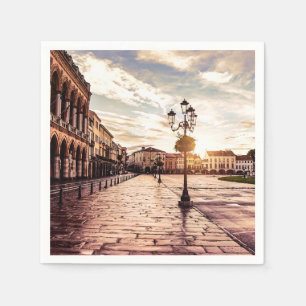 Sunset over square in Padova in Italy Napkin