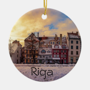 Sunset over street in Riga Ceramic Ornament