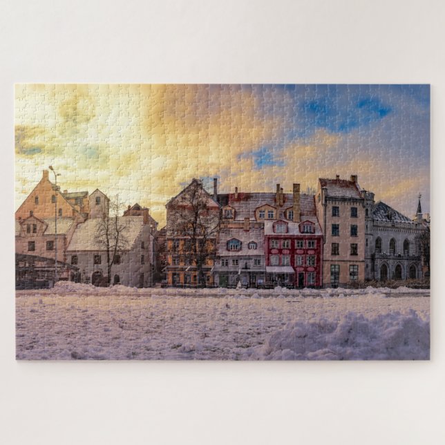 Sunset over street in Riga Jigsaw Puzzle (Horizontal)