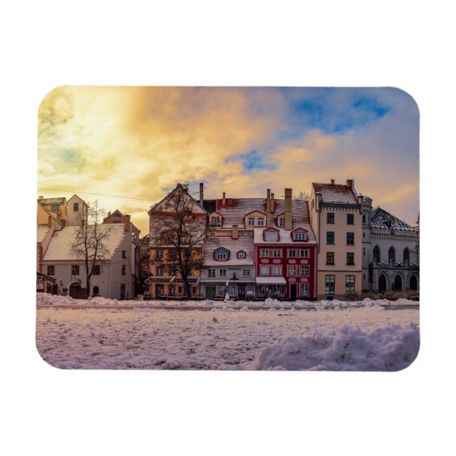 Sunset over street in Riga Magnet (Horizontal)