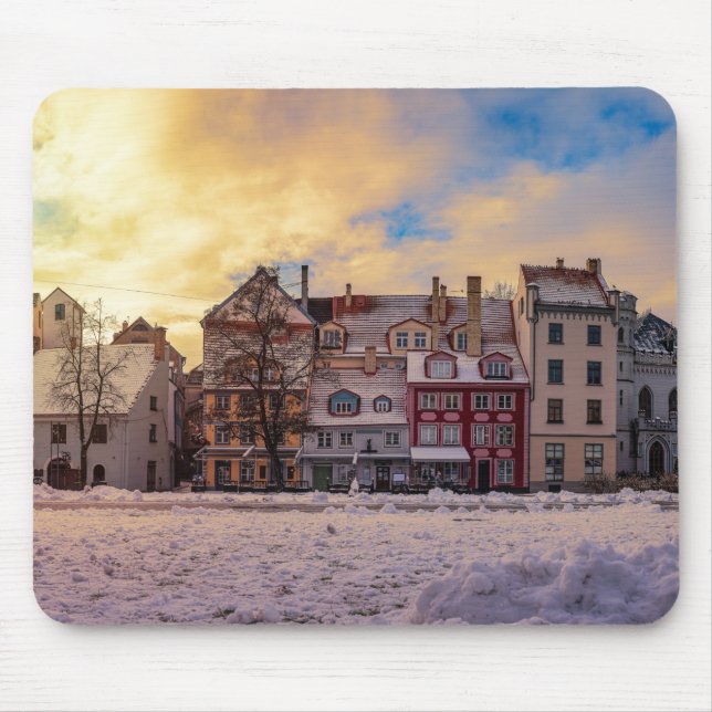 Sunset over street in Riga Mouse Pad (Front)