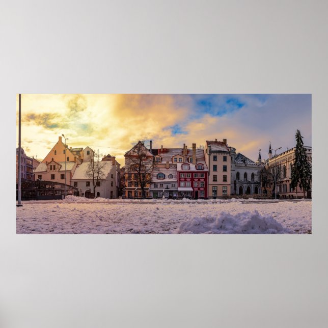 Sunset over street in Riga Poster (Front)