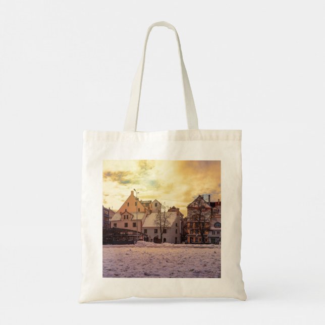 Sunset over street in Riga Tote Bag (Back)