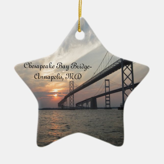 Sunset over the Chesapeake Bay Bridge Ceramic Tree Decoration (Front)