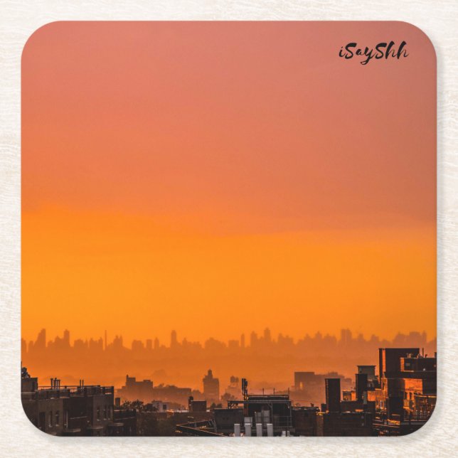 Sunset over the city square paper coaster (Front)