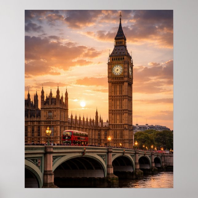 Sunset Over the Iconic London Clocktower Poster (Front)