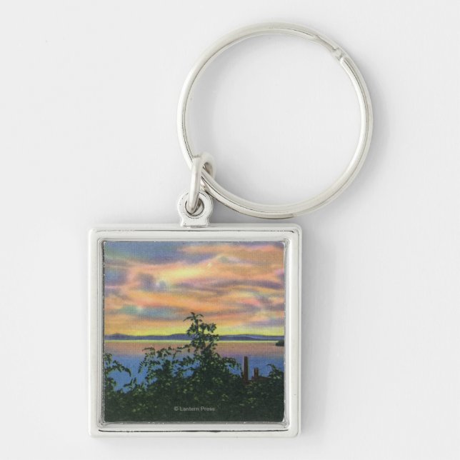 Sunset over the Lake, Adirondack Mts in Key Ring (Front)