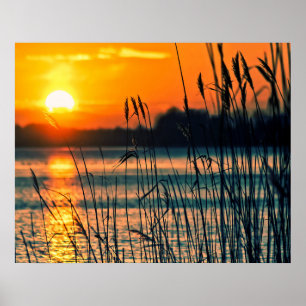Sunset over the lake poster