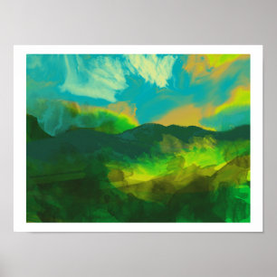 sunset over the mountains poster