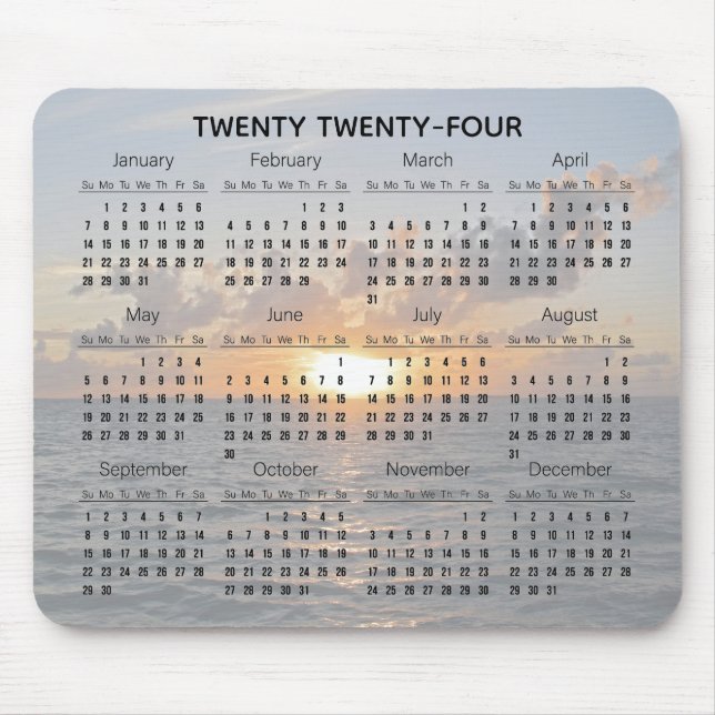 Sunset over the Ocean Design 2024 Calendar Mouse Pad (Front)
