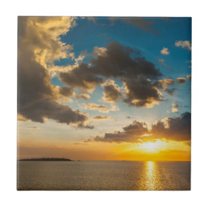Sunset Over The Ocean, Fiji Ceramic Tile