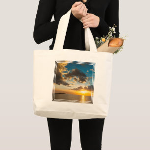 Sunset Over The Ocean, Fiji Large Tote Bag
