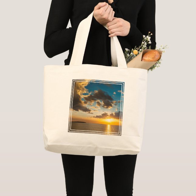 Sunset Over The Ocean, Fiji Large Tote Bag (Front (Product))