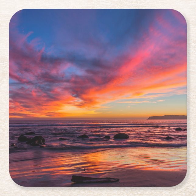 Sunset over the Pacific from Coronado 2 Square Paper Coaster (Front)