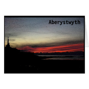 Sunset over the sea in Aberystwyth card