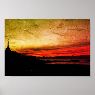 Sunset over the sea in Aberystwyth Poster