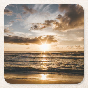 Sunset Over the Sea Square Paper Coaster